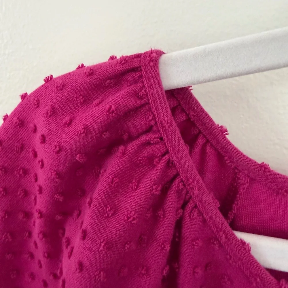 J. Crew Women's Swiss Dot Magenta Tiered Puff Sleeve Dress Size Extra Large - Picture 6 of 14